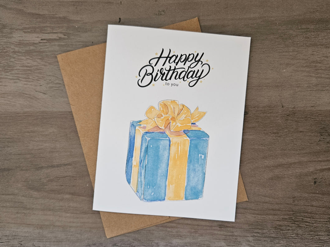 Happy Birthday Blue and Yellow Present Card